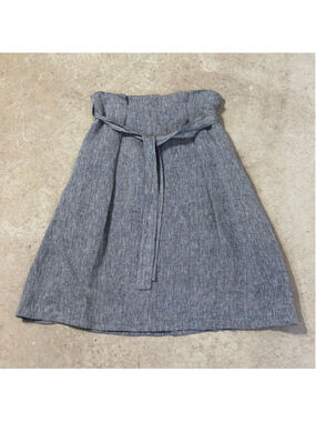 Great Plains Gray Linen Skirt Women’s Size 8 Back Zipper Tie Front Gathered Top